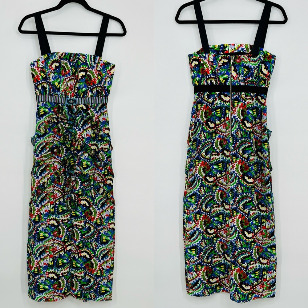 NWT Saloni Dana Silk Crepe Ruffle Floral Bodycon Midi Dress Holi Marina Beaded 2 - Picture 3 of 11